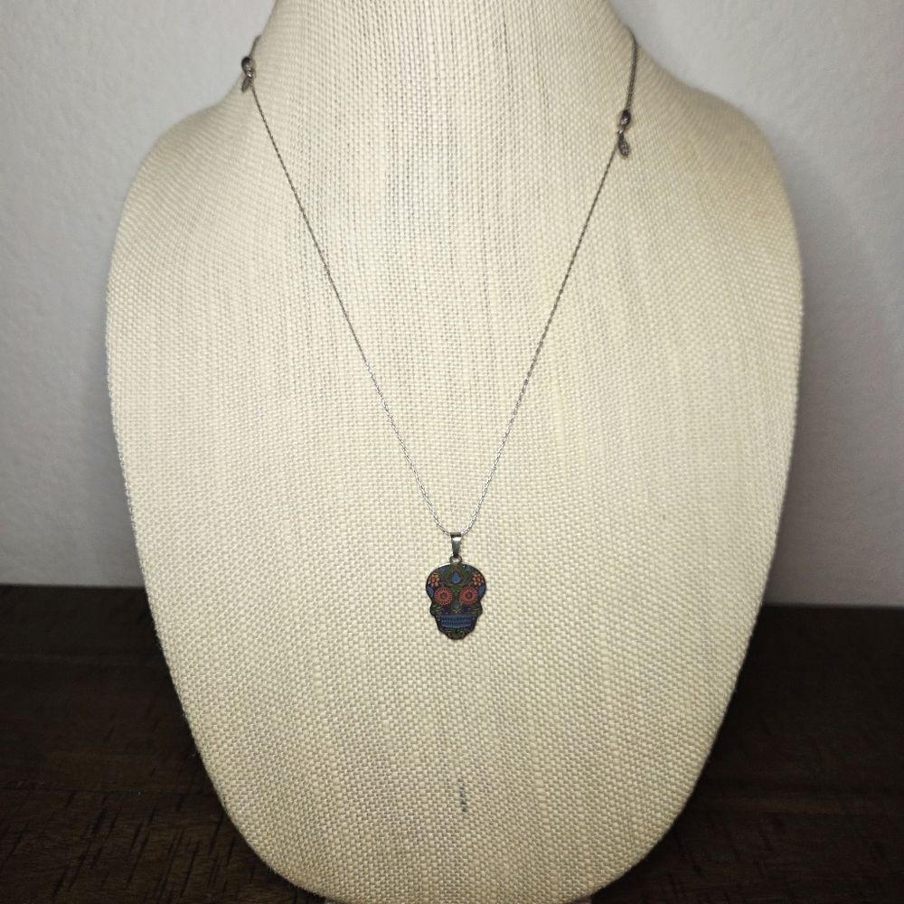 Alex and Ani Calavera Pendant Silver Tone Slider Necklace 31"